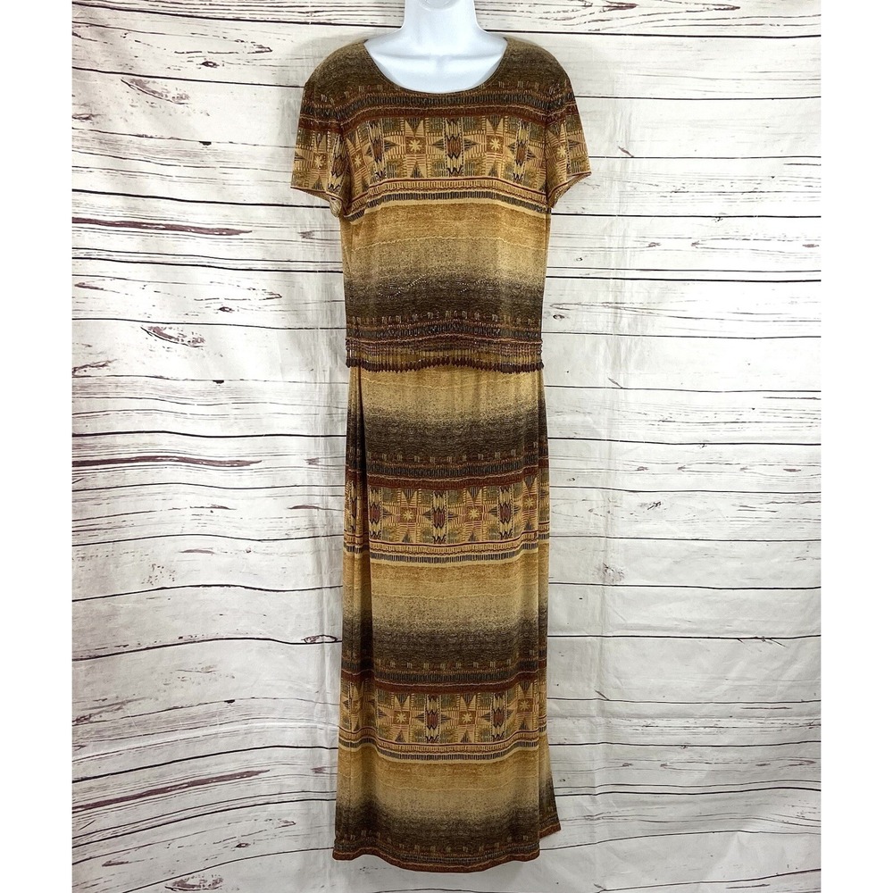 Joseph Ribkoff 2PC Skirt Set Women's M Brown Top & Skirt Beaded Glitter Stretch